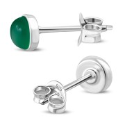 Green Agate Round Sterling Silver Stud Earrings, e440st